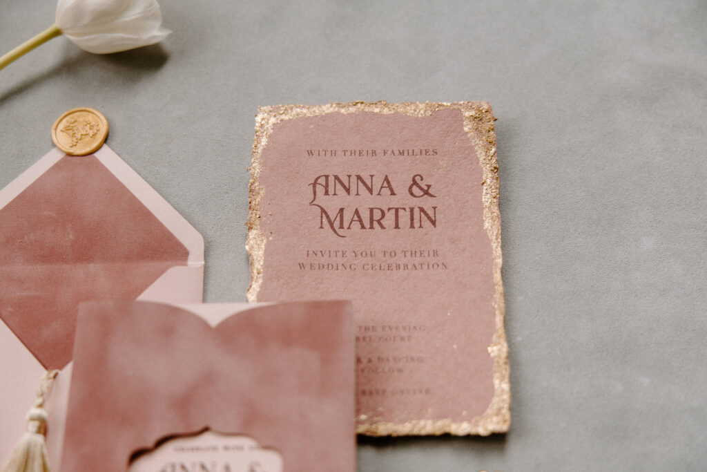 Pink detailed elegant European-inspired wedding invitations